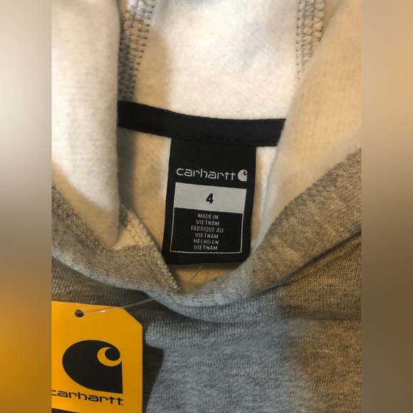 NWT Carhartt Boys Fleece Spell Out Logo Hoodie Sweatshirt size 4 Gray Skater Y2k - Picture 3 of 6